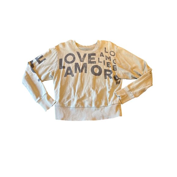 Maeve By Anthropologie Womens Small Love Graphic Sweatshirt Beige Long Sleeve - Picture 1 of 6